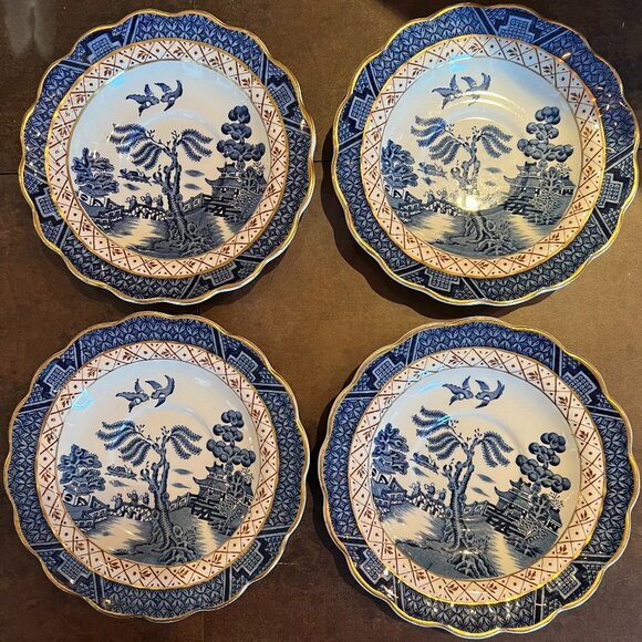 Booths Real Old Willow Saucers A8025 Gold Trim 5 7/8" 4 Pcs Set 1 940'S ERA - Picture 1 of 6